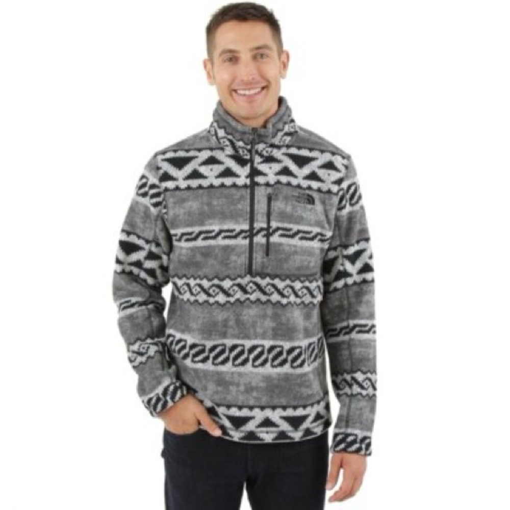 The North Face Jacket Gray Aztec Tribal Gordon Lyons Fleece Half Zip Men Size M